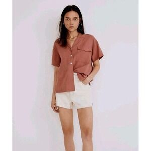 Madewell Women's Linen-Blend Camp Shirt Resort Small Vintage Quartz Pink Mauve